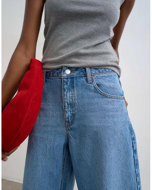 TOPSHOP Blue Barrel Mid Rise Jean