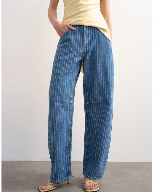 TOPSHOP Blue Barrel Mid Rise Jean
