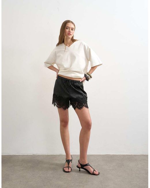 TOPSHOP White Satin Lace Insert Short