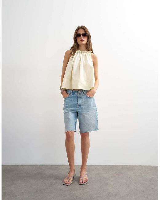 TOPSHOP Blue Trapeze Tie Back Top