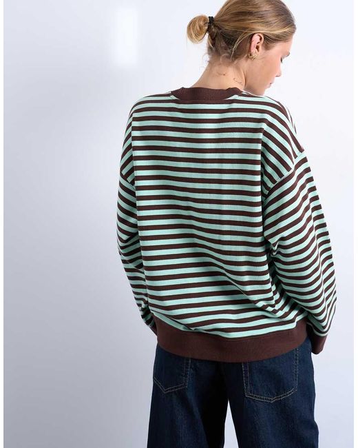 TOPSHOP White Stripe Oversized Deep Cuff Sweat