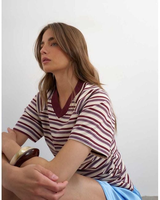 TOPSHOP Red Micro V-Neck Ruched Side Tee