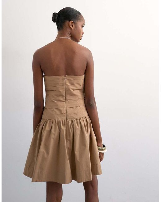 TOPSHOP White Poplin Ruched Bandeau Mini Dress