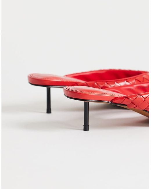 TOPSHOP Red Emily Pin Mid Heel Woven Toe Thong Sandals