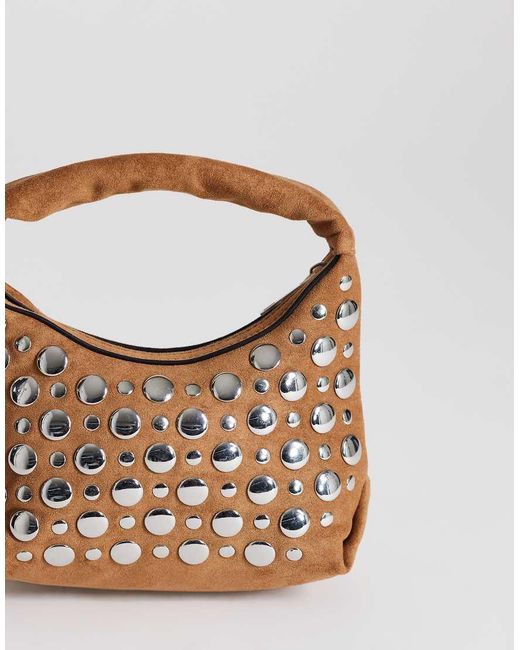 TOPSHOP Brown Juno Small Studded Grab Bag