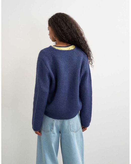 TOPSHOP Blue Knitted Fluffy Eyelash Cardigan