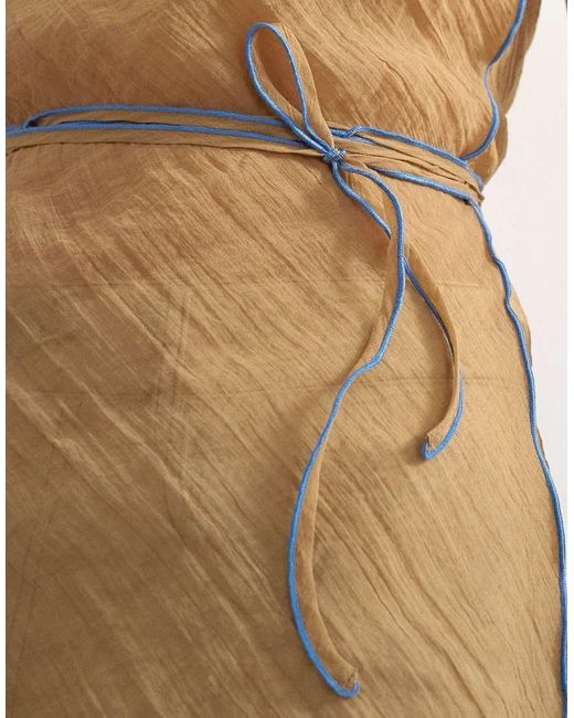TOPSHOP Natural Crinkle Halter Top With Contrast Trim