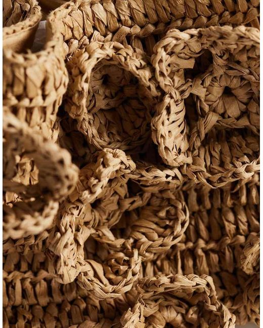 TOPSHOP Natural Millie Small Straw Flower Grab Bag With Metal Handle