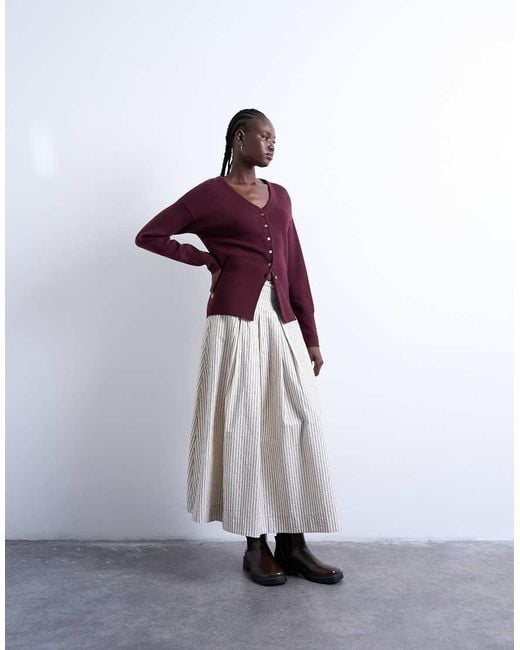 TOPSHOP Purple Knitted V Neck Longline Clean Cinch Waist Cardigan