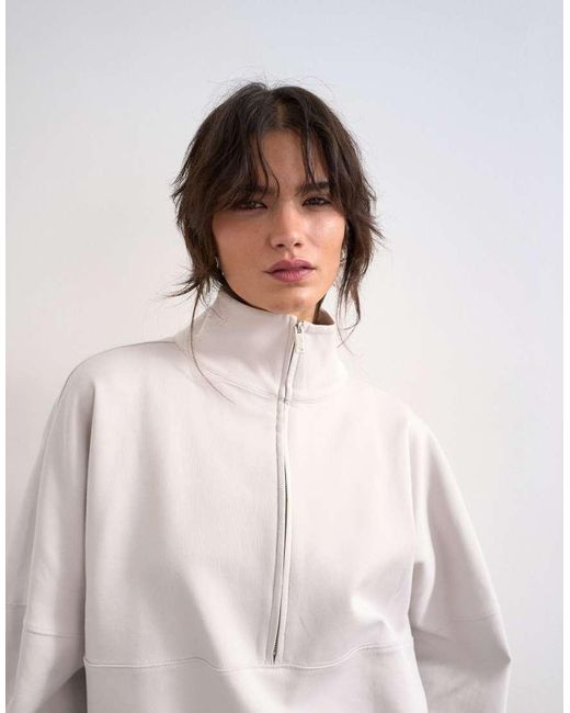 TOPSHOP White Interlock Long Sleeve Funnel Neck Zip Sweat Co-ord