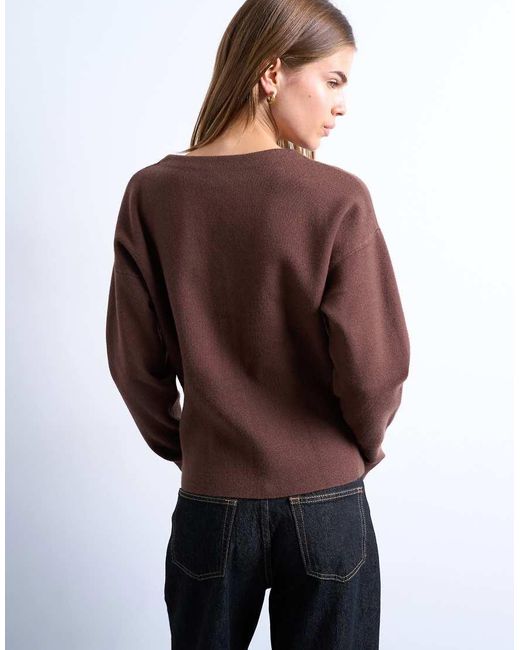 TOPSHOP Brown Knitted V Neck Longline Clean Cinch Waist Cardigan