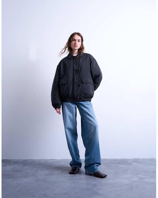TOPSHOP Blue Oversized Padded Hybrid toggle Bomber