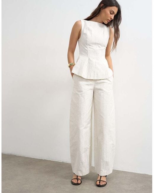 TOPSHOP White Co Ord Striped Barrel Trouser