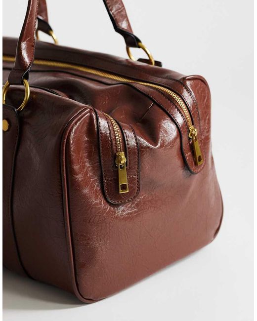 TOPSHOP Brown Star Hardware Detail Bowler Shoulder Bag