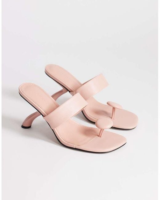 TOPSHOP Pink Natalie Toe Thong Angular Mid Heel Sandals