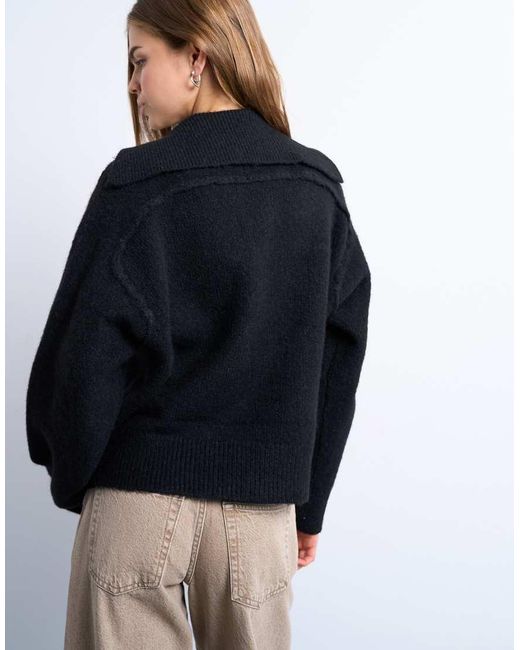 TOPSHOP Black Knitted Collar V Neck Jumper