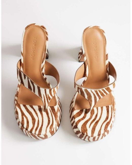 TOPSHOP Multicolor Nima Real Leather With Hair Platform High Heeled Toe Thong Sandals
