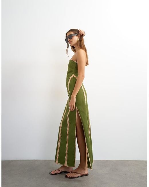 TOPSHOP Green Contrast Crochet Detail Bandeau Maxi Dress