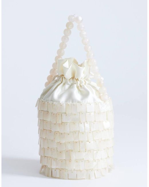 TOPSHOP White Georgie Small Embellished Grab Bucket Bag
