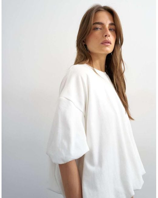 TOPSHOP White Bubble Hem Tee