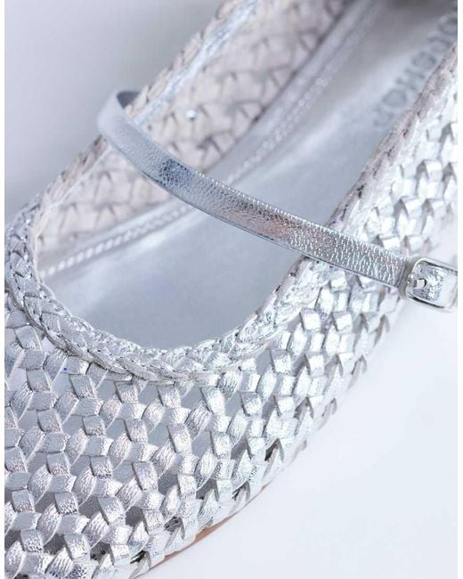 TOPSHOP White Bobbi Leather Woven Ballet