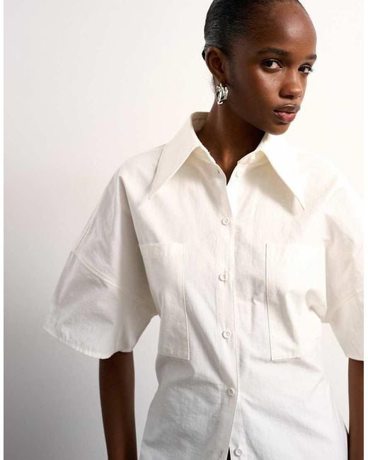 TOPSHOP Natural Tolu Coker X Short Sleeve Shirt