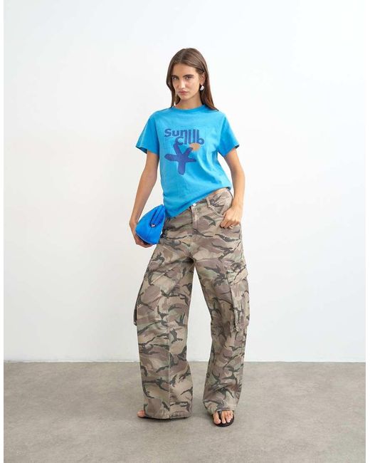 TOPSHOP Blue 'sun Club' Graphic Oversized T-shirt