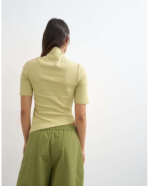 TOPSHOP Multicolor High Neck Ruffle Button Through Half Sleeve Top
