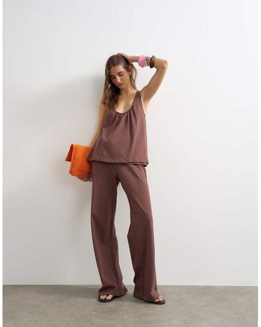 TOPSHOP Brown Scoop Neck Trapeze Top Co-Ord