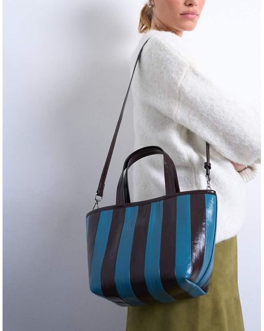 TOPSHOP Gray Gemma Medium Stripe Faux Leather Grab Bag