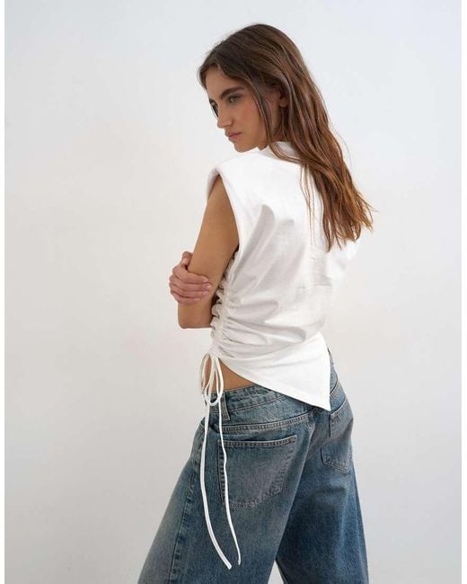 TOPSHOP Blue Asymmetric Ruched Side Top