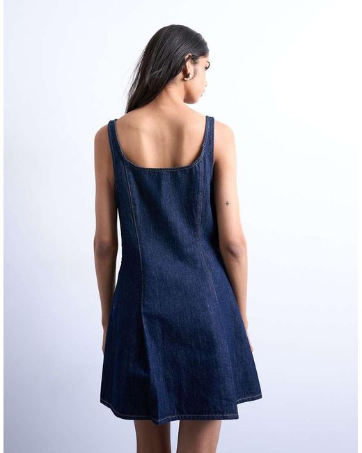 TOPSHOP Blue Denim Pleat Detail Mini Dress