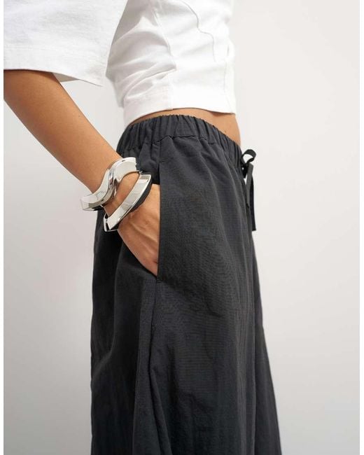TOPSHOP White Techy Oversized Ovoid Mid Length Trouser