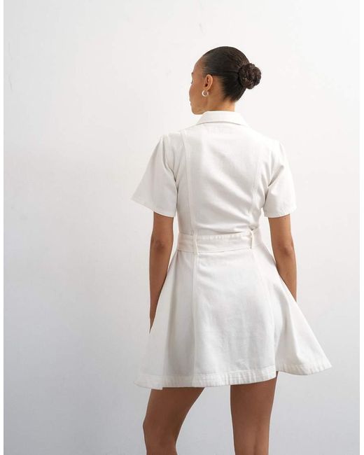 TOPSHOP White Denim Shirt Belted Mini Dress