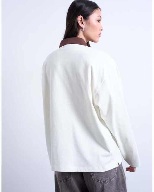 TOPSHOP White Rugby Long Sleeve Polo Top