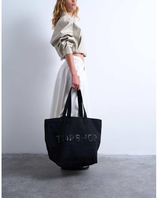 TOPSHOP Black Large Canvas Tote Bag