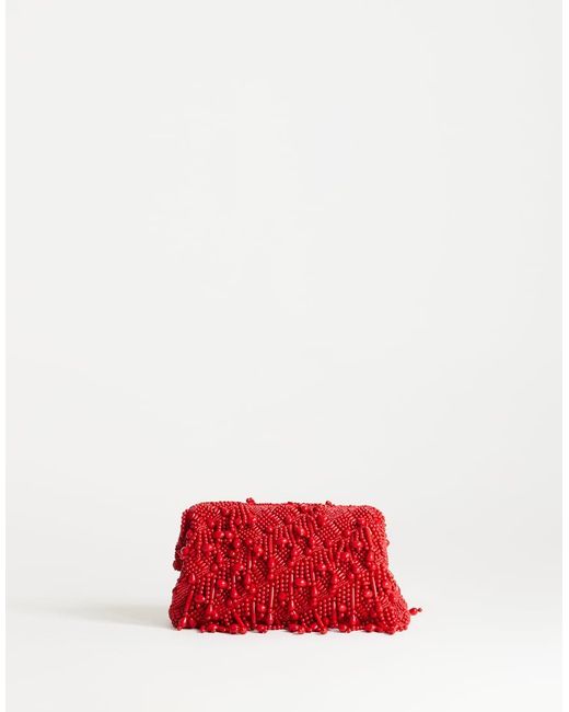 TOPSHOP Red Garison Small Bead And Embellished Clutch