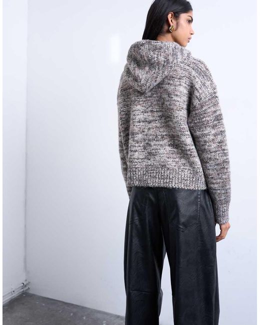 TOPSHOP Gray Heavy Twist Yarn Knit Hoodie