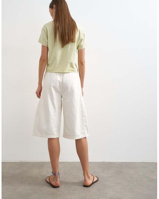 TOPSHOP White Denim Pull On Barrel Short
