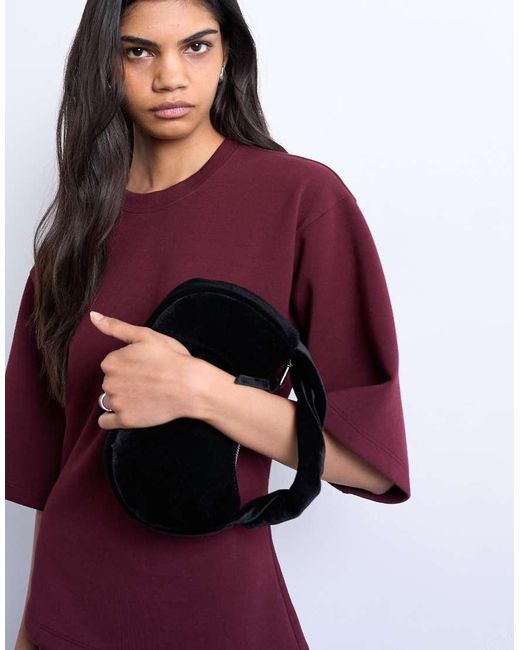 TOPSHOP Red Gail Twist Handle Velvet Grab Bag