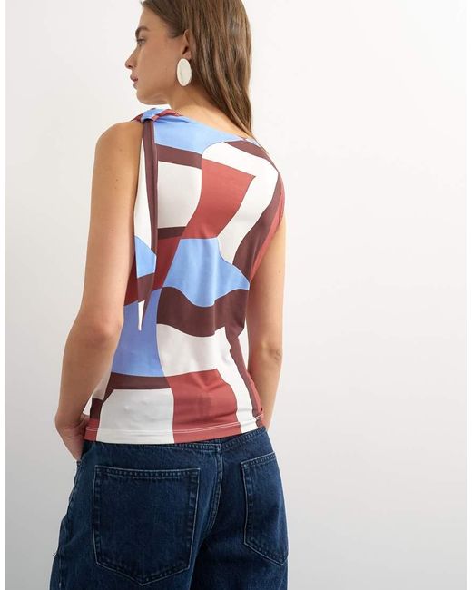 TOPSHOP Red Microfibre Abstract Knot Shoulder Tank