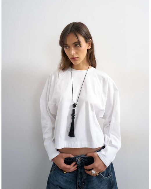 TOPSHOP White Raglan Cinch Cuff Long Sleeve Top
