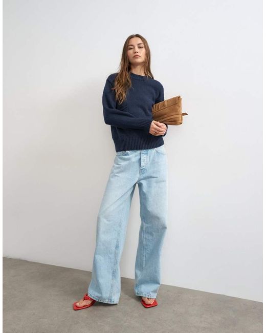 TOPSHOP Blue Knitted Pocket Jumper