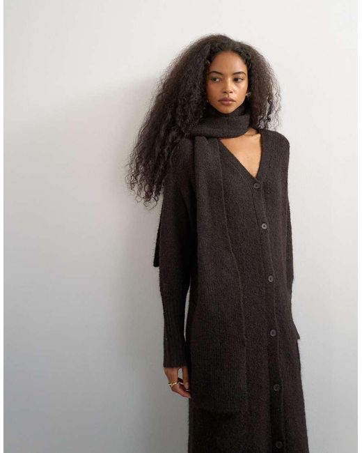 TOPSHOP Black Knitted Maxi Cardigan With Button Detail
