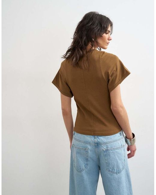 TOPSHOP Brown Scoop Neck Sculpted T-shirt