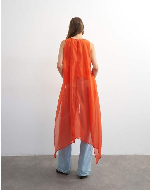 TOPSHOP White Sheer Organza Drape Tunic Top