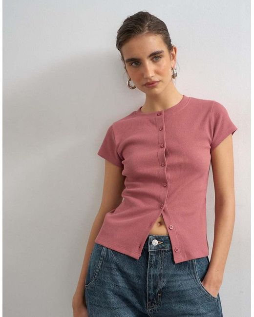 TOPSHOP Multicolor Button Through Short Sleeve Top