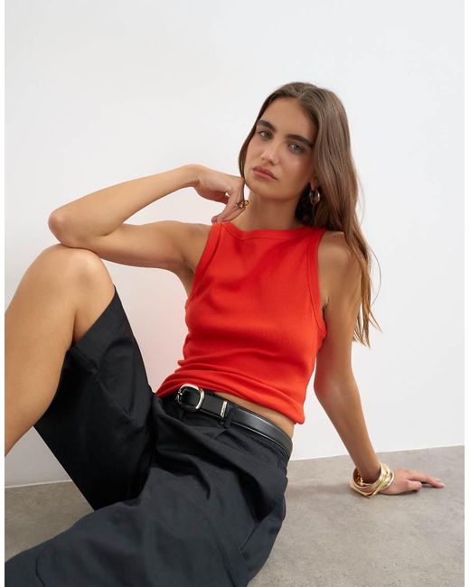 TOPSHOP Red Slash Neck Racer Vest
