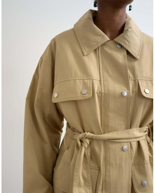 TOPSHOP Natural 4 Pocket Cotton Shacket With Quilted Lining
