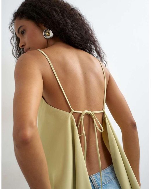 TOPSHOP Blue Square Neck Cami With Drape Back Detail